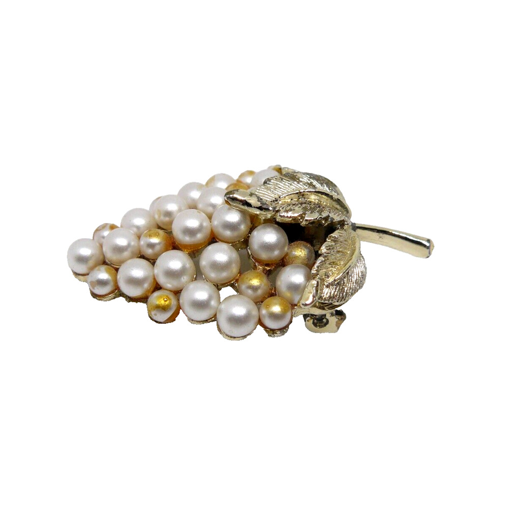 Vintage Silver Tone Faux Pearl Grape Cluster Pin Brooch - Picture 3 of 5
